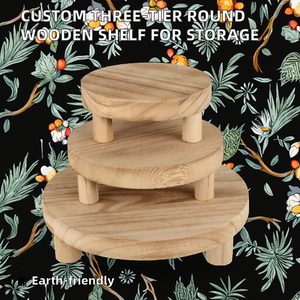 Étagère ronde en bois à trois niveaux personnalisable, finition polie écologique pour le rangement, acceptation des commandes de produits en bois - Product Image 2