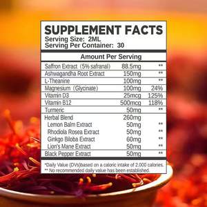Gotas líquidas de azafrán de etiqueta privada OEM con ashangandha y extracto de pimienta negra que apoyan el sueño reparador mejoran las gotas de inmunidad - Product Image 2