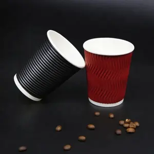 Custom Takeaway Dupla Parede Em Relevo Café Descartável Ripple Cups copo de papel expresso preto ripple copos de papel