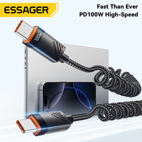 Kabel Data Pengisian Cepat Ponsel ESSAGER ES-X66 Spring Braided PD 60W 100W USB C ke USB C untuk iPhone