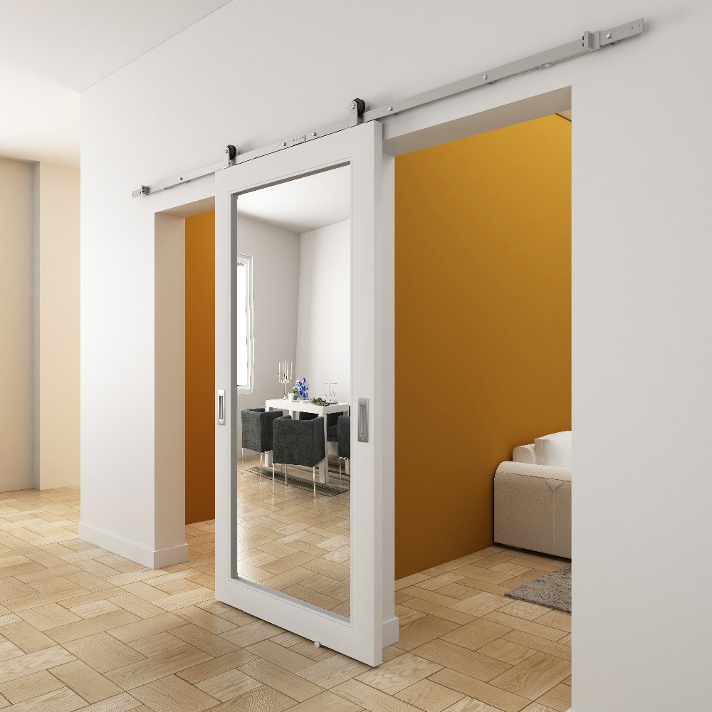 Hotel Bathroom Mirrored Barn Door with Sliding Door with Hardware