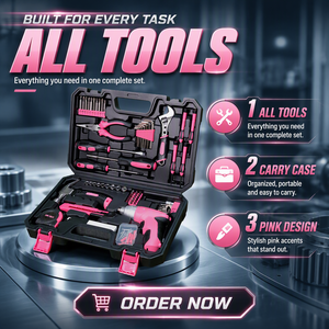 HM 29-Piece Pink Multi-Functional Carbon Steel Adjustable Wrench <b>Wood</b> Working Tool Set Hard Case Car Use 1 Year Warranty OEM - Product Image 1