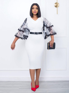 Nouveaux vêtements pour femmes à la mode solide sangle serrée manches chauve-souris <span class=keywords><strong>robe</strong></span> <span class=keywords><strong>de</strong></span> <span class=keywords><strong>soirée</strong></span> sexy <span class=keywords><strong>blanche</strong></span> - Product Image 3