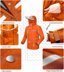 Imperméable et pantalon unisexe jaunes en PVC, ensemble de pluie en PVC/polyester avec bandes réfléchissantes - Product Image 3