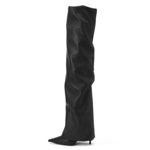 Bottes longues plissées à talon aiguille pour femme, à bout pointu, au-dessus du genou, style pantalon - Product Image 2