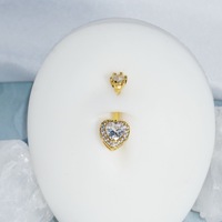 Anneau de nombril en laiton plaqué or 18 carats et argent, avec pendentif cœur et zircone cubique pavée, bijou de piercing corporel pour femme