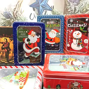Boîte carrée en métal de Noël avec fenêtre en PVC Boîte carrée de Noël pour gâteau chocolat cadeau bonbons Biscuit emballage