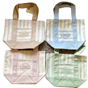 Sac fourre-tout en toile rayé personnalisé avec logo brodé, réutilisable, mini, avec poignée longue et poche, pour usage quotidien, mode durable - Product Image 1