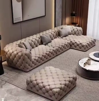 Canapé d'angle en velours capitonné de style moderne, ensemble de meubles de salon, tissu confortable, Chesterfield