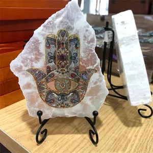 New arrivals tinh thể thạch anh chữa bệnh nguyên đá quý tự nhiên selenite slab với tay selenite Chakra Fatima cho trang trí