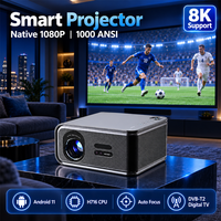 Projecteur Android 11 avec mise au point automatique, correction automatique de la distorsion trapézoïdale, résolution native 1080p, WiFi intelligent, prise en charge de la vidéo 8K, home cinéma professionnel