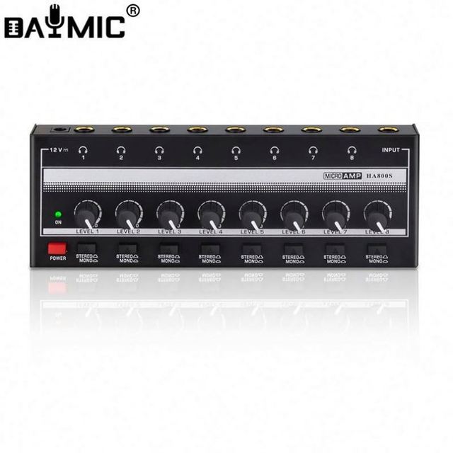 AOSHEN HA800S 8 Channel Mini Metal Monitor Splitter Headphone Amplifier Hi-Fi 5V Portable Stereo Mono Toggle Keys