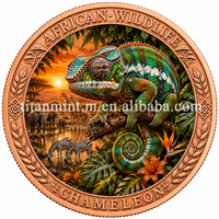 Pièce de collection en cuivre pur 999 de 1 oz, motif animaux sauvages, colorée aux UV, en relief, pour collectionneurs
