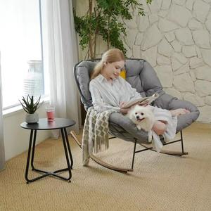 Poltrona da Camera da Letto e Balcone in Ferro Battuto con Gambe in Legno, Comoda Sedia per il Relax - Product Image 4