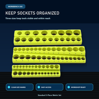 Support de rangement pour douilles 1/4 3/8 1/2, organisateur de douilles double rangée avec marquages gradués, jaune, rouge, noir, bleu, support de rangement pour outils