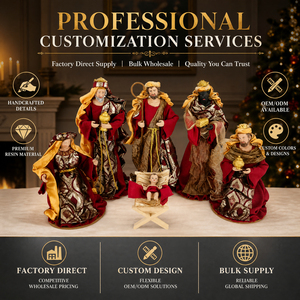 Lot de 6 figurines de la Nativité artisanales, Sainte Famille et <span class=keywords><strong>les</strong></span> Trois <span class=keywords><strong>Rois</strong></span> <span class=keywords><strong>Mages</strong></span>, en tissu brocart rouge et or, sculpture en résine, pour films et séries TV - Product Image 3