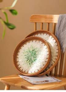 Vietnam fait à la main nacre plateau en rotin grand panier de coquille pour Table basse Snack Dessert fruits salon de thé paniers de rangement - Product Image 5