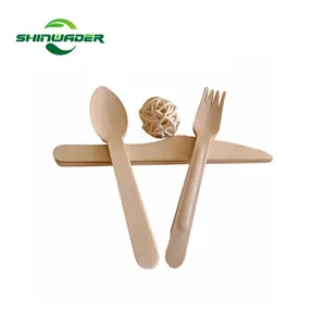 Fabricante chino suministro utensilios desechables vajilla tenedores de madera cucharas cuchillos cubiertos para fiesta