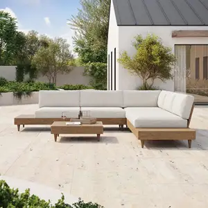 Lüks otel veranda dış mekan mobilyası set ahşap loungemodular set modern tik bahçe kanepe