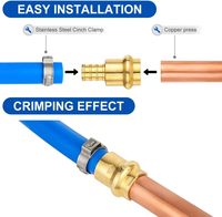 Adaptor Kuningan Crimp Coupling Tembaga 3/4" X PEX 3/4" dengan Ulir NPT/BSP, Panjang 4 Inci, Full Port untuk Pipa