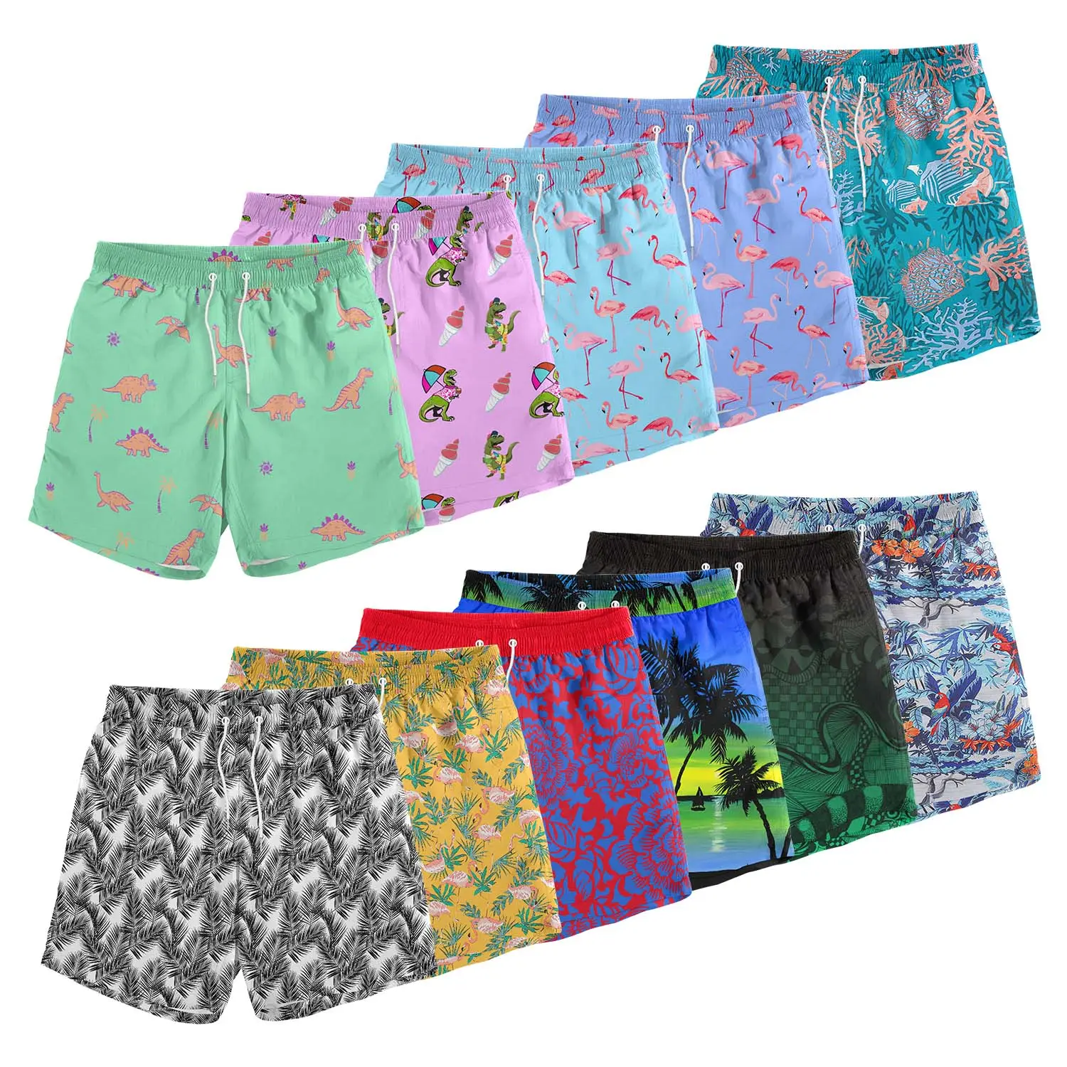 Shorts de praia masculino, logotipo personalizado, respirável, para natação, troncos de flamingo, com bolso, bermuda de luxo para nadar