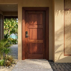 Juego de Puerta de Entrada de 3 Paneles Empotrados Sovereign Grandeur, en Madera Maciza de Merbau, con Marco Moldeado Resistente - Product Image 2