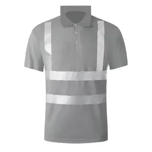 HCSP Hi Vis Camisas De Trabajo pakaian kerja pria, 100% poliester hitam keselamatan reflektif kemeja polo kaus pakaian