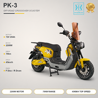 Scooter électrique 2200W, style rétro tout-terrain, pneus larges, batterie 72V, frein à disque avant, frein à tambour arrière, deux places avec porte-bagages