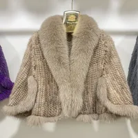 Neuer Echter Nerzfell-Poncho Gestrickt 100% Natürlicher Echter Nerzfell-Schal Fuchsfellkragen Damen Erwachsenen-Cape Herbstschal