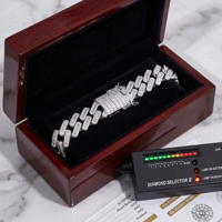 Bracelet cubain personnalisé en moissanite taille baguette, style hip-hop glacé pour homme, passe le test du diamant, bijoux en gros