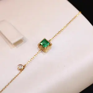 Xinfly Real Gold Jewelry Statement Design 18k Solid Gold 0.25ct Square Emerald Station Gem Stone Bracelet