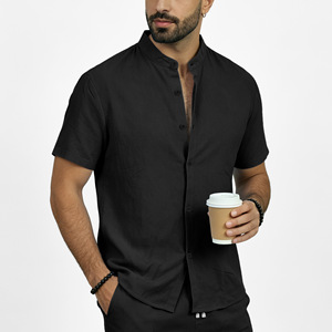 Men's Linen Stand Collar <b>Short</b> <b>Sleeve</b> <b>Shirt</b> Solid Color Casual <b>Button</b> <b>Up</b> Top Breathable Summer Wear - Product Image 4