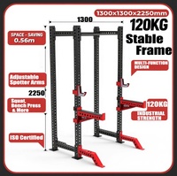REYK REYK18 Rack de squat semi-encadré en acier de qualité commerciale avec barre de traction et rangement pour haltères pour l'entraînement de force de la poitrine et du corps entier