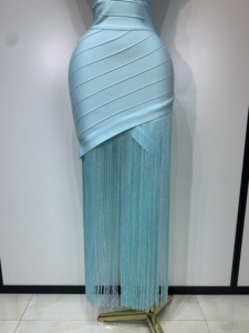 Abito da donna senza maniche, sexy, con scollo a V, con nappe, aderente, elegante, da sera, per feste, di alta qualità, per club, compleanno - Product Image 6