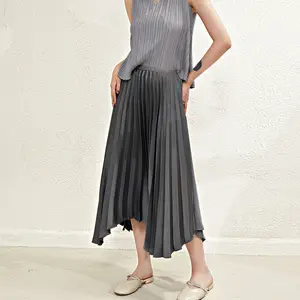 קיץ אישה Weave Plisse Ade חצאית מקרית סגנון Midi חצאית קפלים פוליאסטר קרפ חצאית