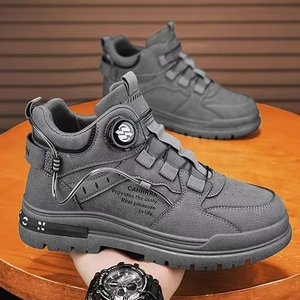 Zapatillas de cuero para <span class=keywords><strong>hombre</strong></span> de venta directa de fábrica, de caña alta, con <span class=keywords><strong>cordones</strong></span> giratorios, bloques de color, suela gruesa antideslizante, estilo casual para caminar. - Product Image 5