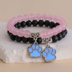 Black White <b>Beaded</b> Couple <b>Bracelet</b> for <b>Men</b> Women Crosss Sun Moon Charm <b>Bracelet</b> Luminous Cat Paw Lover <b>Bracelet</b> Glow in the Dark - Product Image 2
