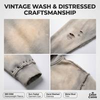 Sweat à capuche vintage en coton respirant, effet délavé, double fermeture éclair, imprimé personnalisé avec strass, en molleton bouclette, pour homme