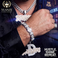 Bracelet Hip Hop entièrement serti de pierres, en argent S925, avec maillons rectangulaires en moissanite, pour hommes, vente en gros de bijoux