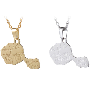 Collier géométrique en acier inoxydable plaqué or/argent, pendentif carte de la <span class=keywords><strong>France</strong></span>, Tahiti, Papeete, Mont Orohena, Mont Rooniu pour hommes et femmes - Product Image 5