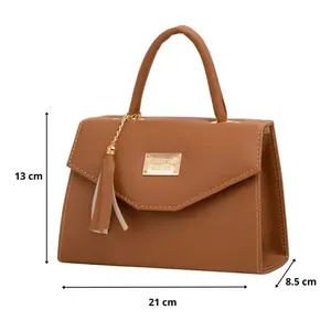 Sac messager Unica Lizeth en cuir véritable camel, style bohème, sac bandoulière avec chaîne décorative, taille XL et S - Product Image 4