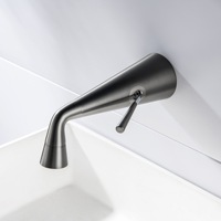 Robinet de lavabo encastré moderne minimaliste de type clé à double unité en cuivre gris canon, pré-encastré au mur pour salle de bain