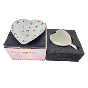 Meilleures ventes d'usine - Tasses en céramique en forme de cœur de 280 ml, tasses en porcelaine faites à la main avec assiettes, compatibles lave-vaisselle et micro-ondes, pour cadeaux - Product Image 5