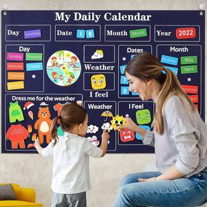 Neuer Tages kalender Filz beschäftigt Board Set Kinder Wetter Saison Diagramm Rechteckige Zeit Bulletin Board Spaß Lernspiel zeug für Kinder' - Product Image 1