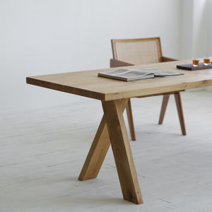 Mesa de Comedor/Escritorio Rectangular de Madera Maciza de Roble Blanco Francés, Estilo Wabi-Sabi, Moderno y Minimalista, con Sistema de Encaje Mortise y Tenon - Product Image 2