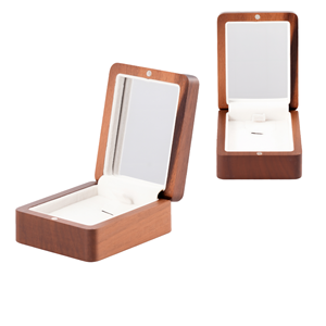 Luxury Walnut Wood <b>Ring</b> <b>Box</b> with Mirror Engagement <b>Ring</b> Storage Case - Product Image 1
