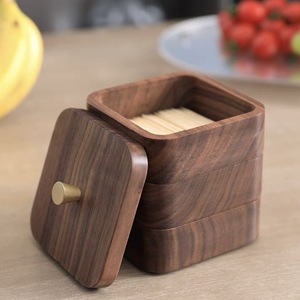 Boîte à cure-dents en bois massif avec couvercle pour cotons-tiges, fil dentaire, organiseur décoratif, ensemble de rangement - Product Image 1