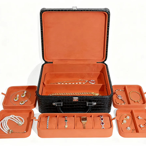 Caja de Almacenamiento de Joyería Multifuncional de Cuero Personalizable, Organizador de Aretes, Caja de Accesorios con Cierre y Asa - Product Image 1