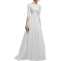 Vrouwen Slanke Plus Size 3XL Drie Kwart Mouw Kant Chiffon Lange Avond Party Dress Fit En Maxi Enkellange Bruidsmeisje jurken