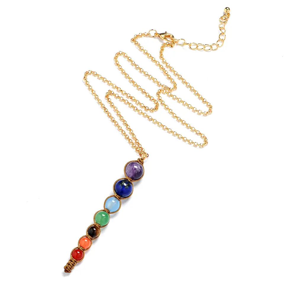 Zeven Chakra Pendulum Ketting Natuursteen Amethist Conische Ketting Edelsteen 7 Chakra Hanger Ketting